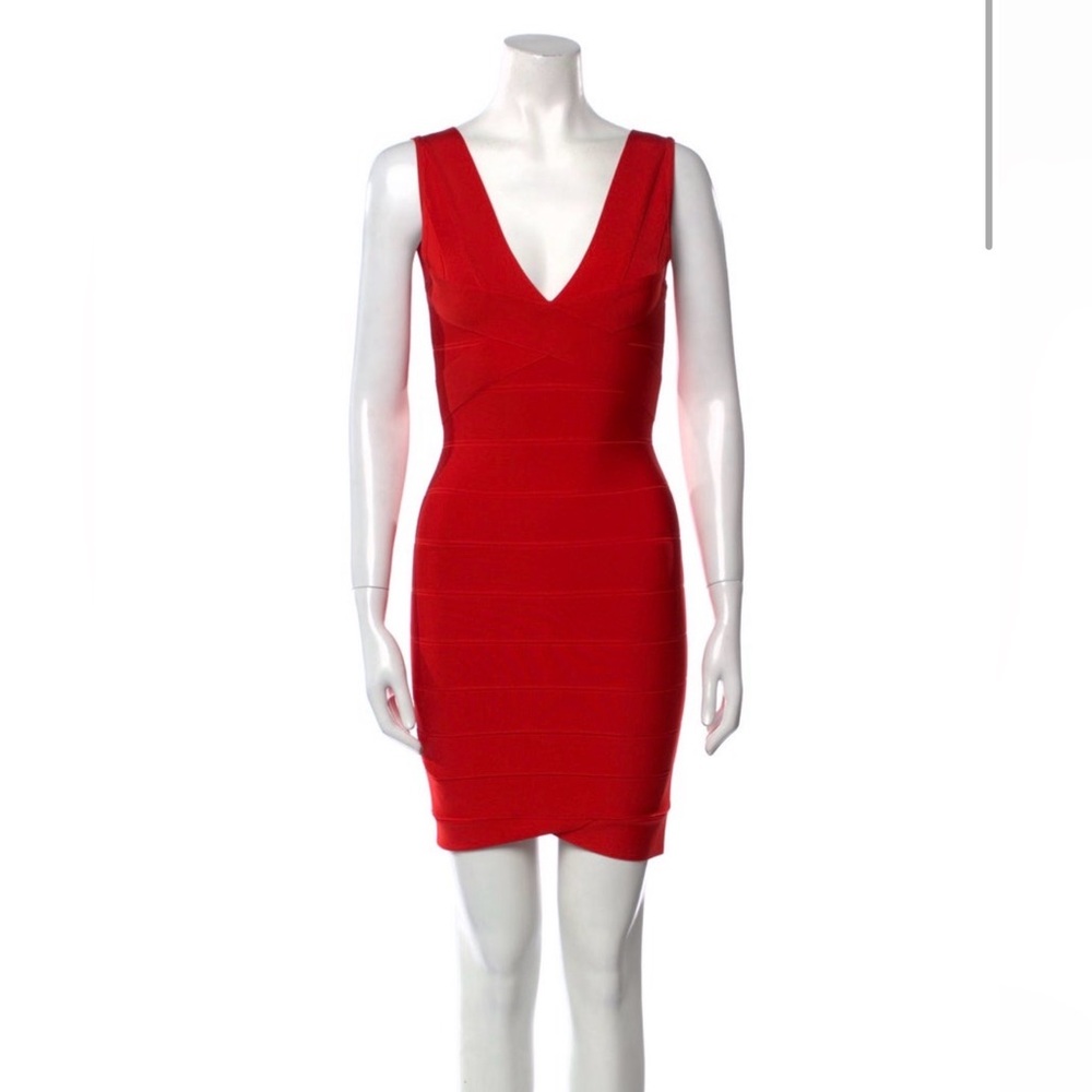 Herve Leger V-Neck Mini Dress